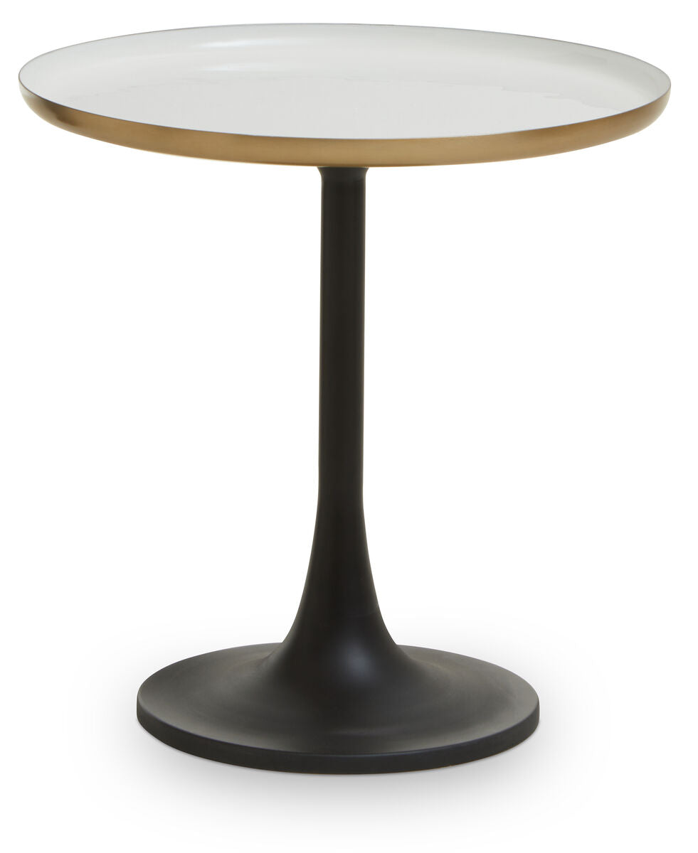 White Enamel Top Round Side Table with Matte Black Base, Corra