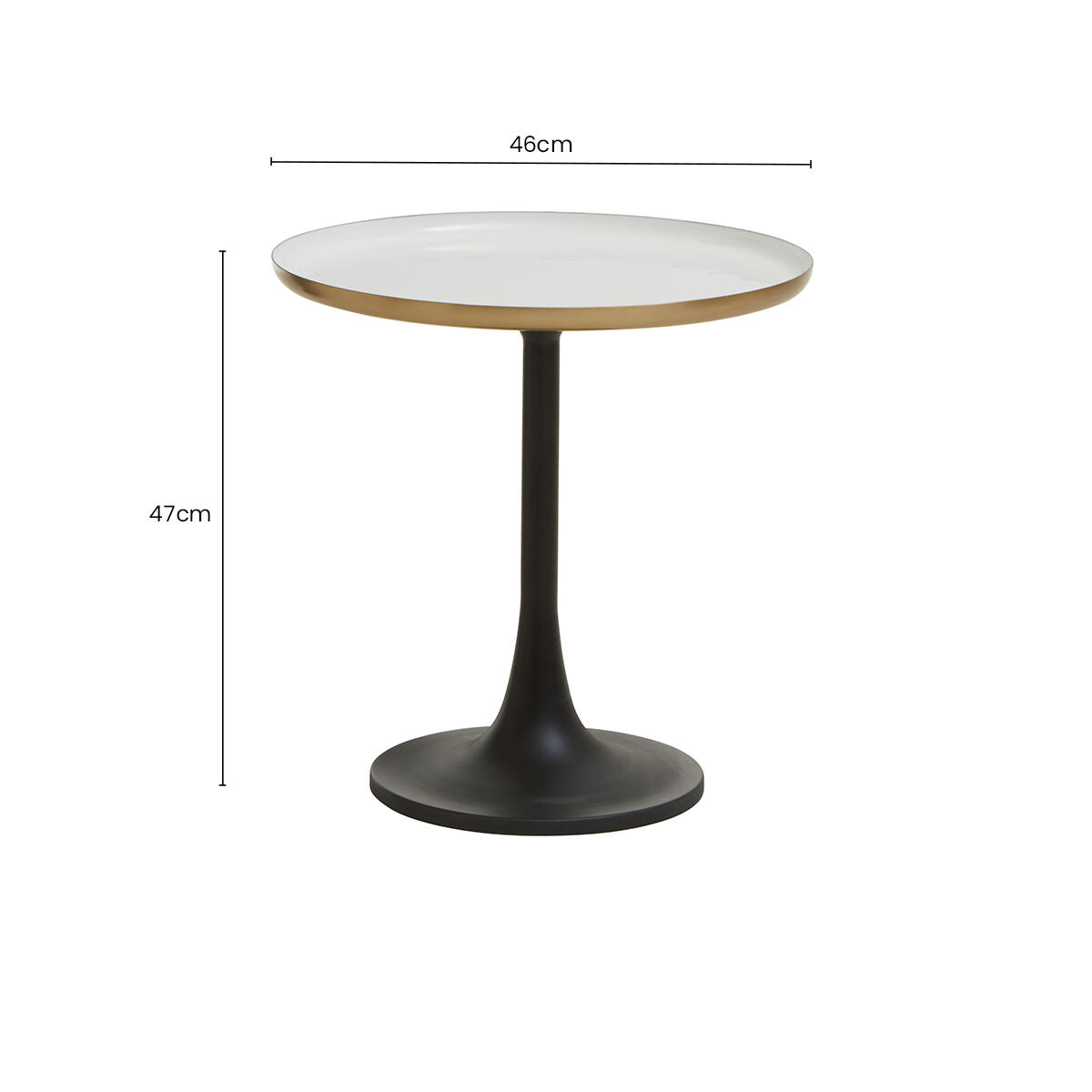 White Enamel Top Round Side Table with Matte Black Base, Corra