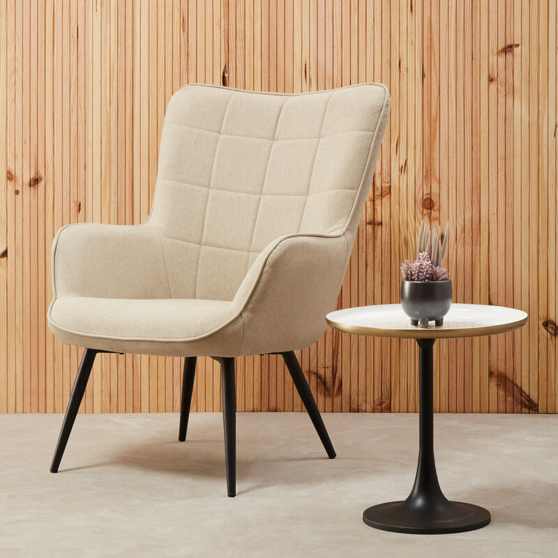 White Enamel Top Round Side Table with Matte Black Base, Corra