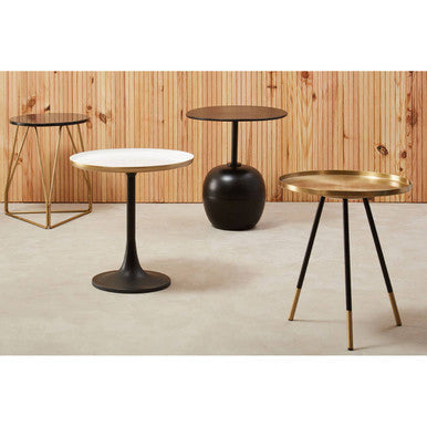 White Enamel Top Round Side Table with Matte Black Base, Corra