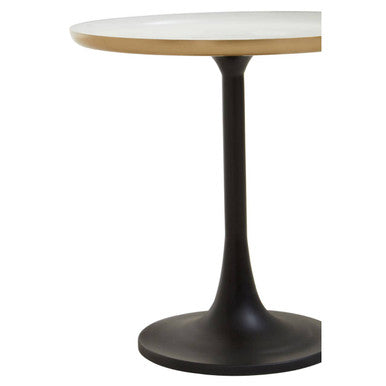 White Enamel Top Round Side Table with Matte Black Base, Corra