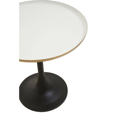 White Enamel Top Round Side Table with Matte Black Base, Corra