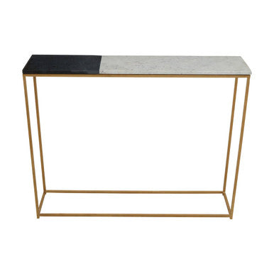 White and Black Marble Console Table with Warm Metallic Frame, Corra