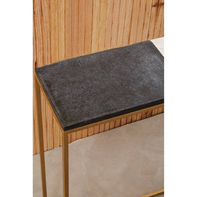 White and Black Marble Console Table with Warm Metallic Frame, Corra
