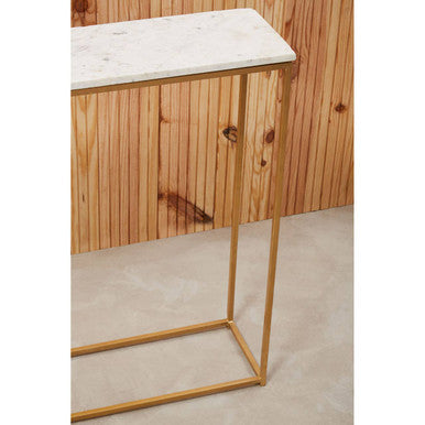 White and Black Marble Console Table with Warm Metallic Frame, Corra