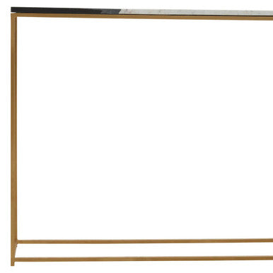 White and Black Marble Console Table with Warm Metallic Frame, Corra