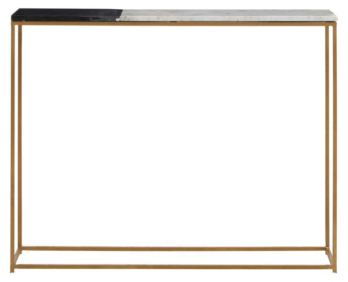 White and Black Marble Console Table with Warm Metallic Frame, Corra