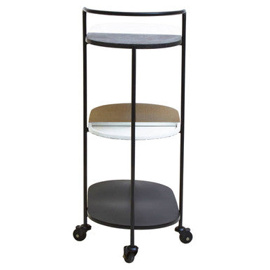 3 Tier White and Black Marble Top Trolley with Metal Frame, Corra