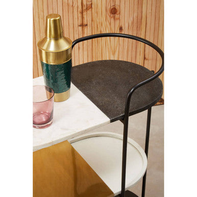 3 Tier White and Black Marble Top Trolley with Metal Frame, Corra