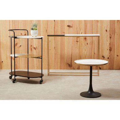3 Tier White and Black Marble Top Trolley with Metal Frame, Corra