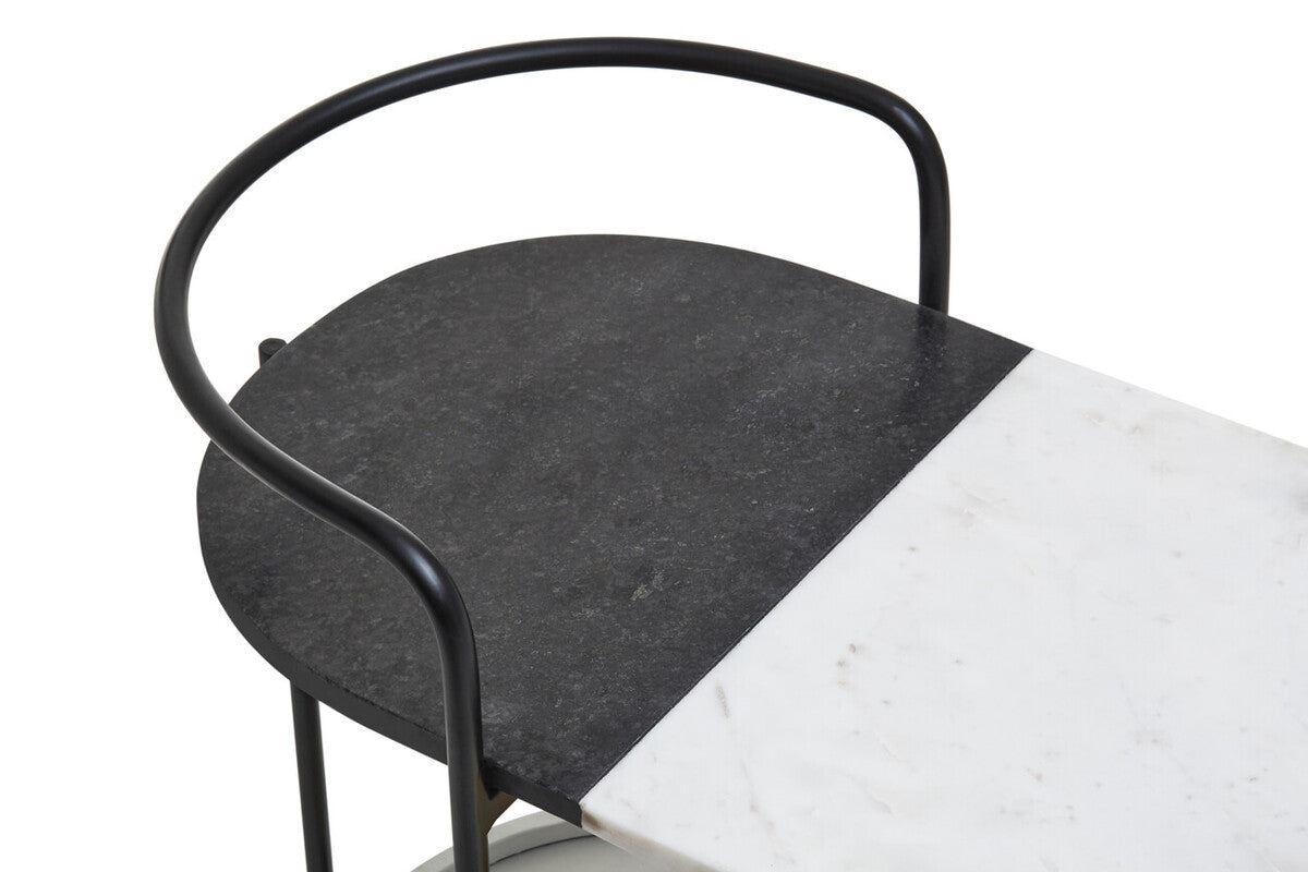 3 Tier White and Black Marble Top Trolley with Metal Frame, Corra