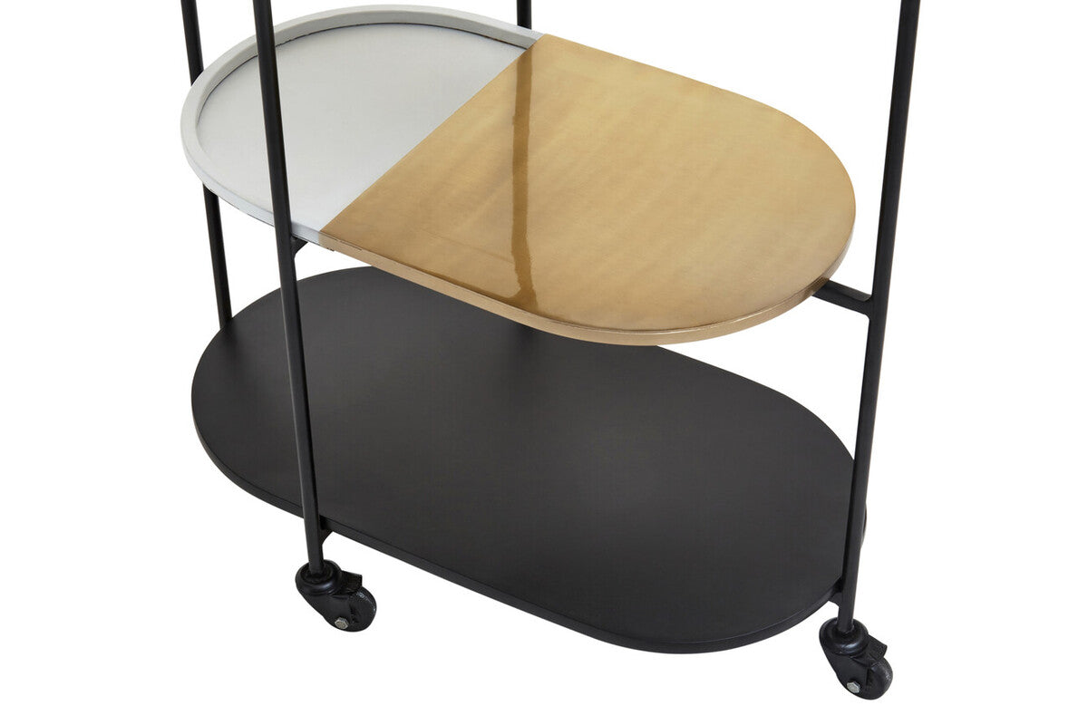 3 Tier White and Black Marble Top Trolley with Metal Frame, Corra
