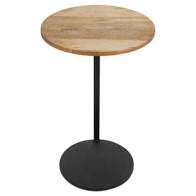 Natural Round Wooden Top C-Shaped Side Table Black Metal Base | Corra
