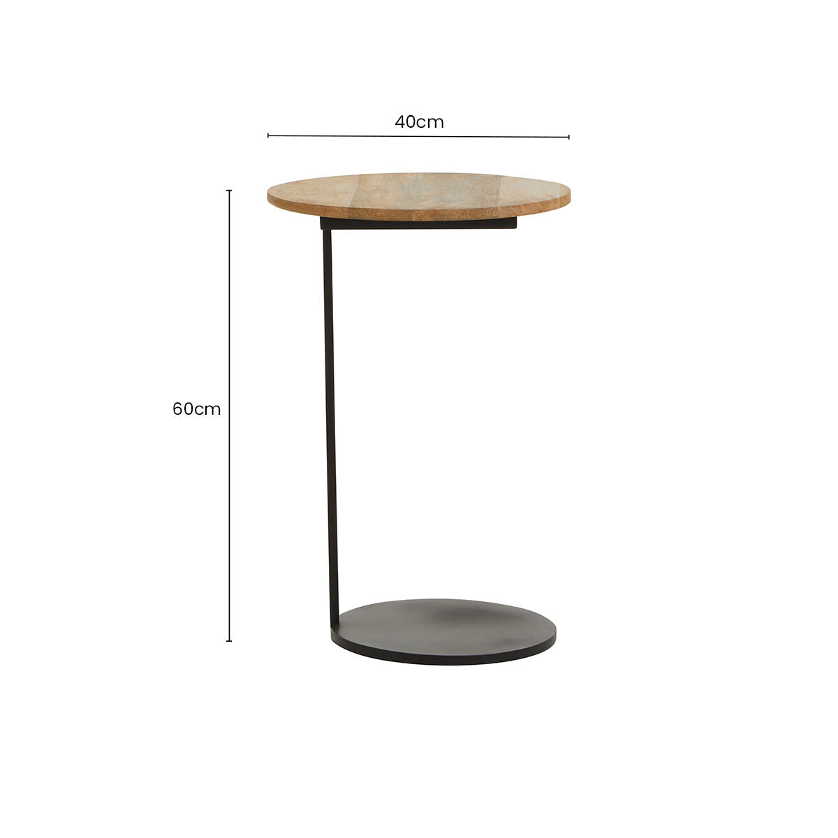 Natural Round Wooden Top C-Shaped Side Table Black Metal Base | Corra