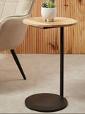 Natural Round Wooden Top C-Shaped Side Table Black Metal Base | Corra