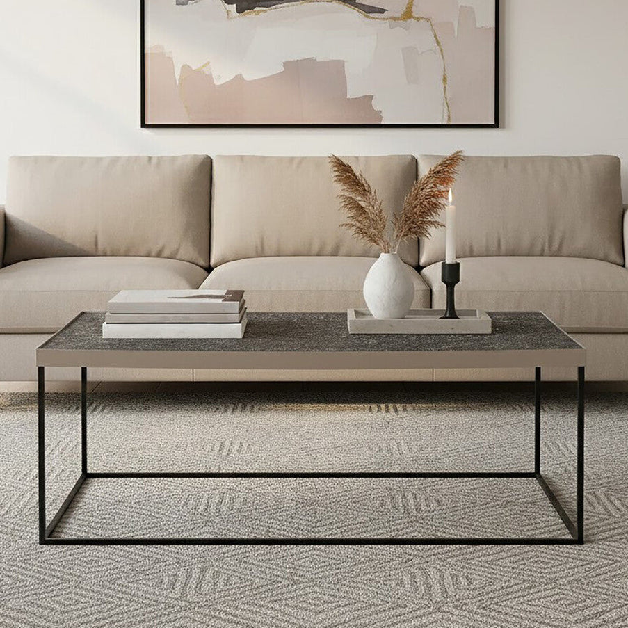 Silver Metal Rectangular Top Coffee Table with Black Interconnected Legs, Akola