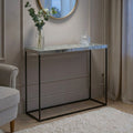 Akola Silver Metal and Glass Console Table with Black Legs