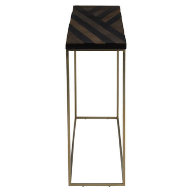 Black and Gold Striped Acacia wood Console Table with Interconnected Metal Legs, Aris