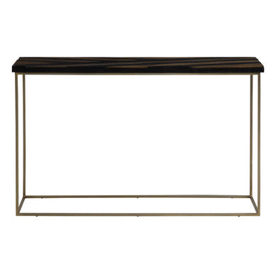 Black and Gold Striped Acacia wood Console Table with Interconnected Metal Legs, Aris