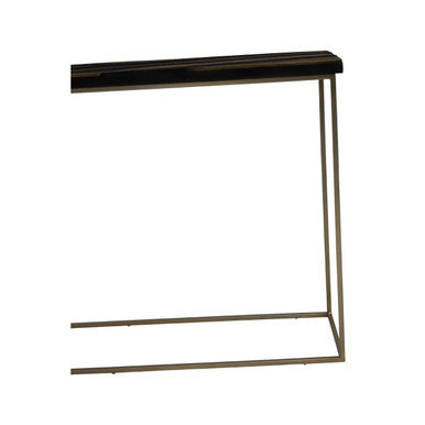 Black and Gold Striped Acacia wood Console Table with Interconnected Metal Legs, Aris