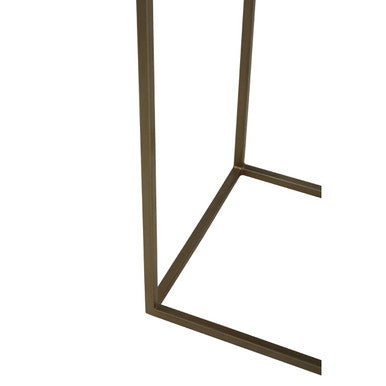Black and Gold Striped Acacia wood Console Table with Interconnected Metal Legs, Aris