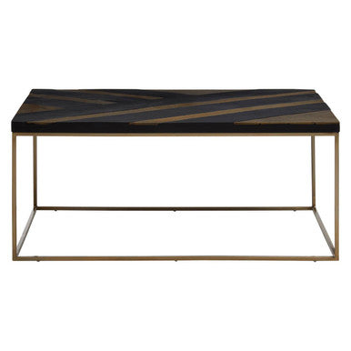 Black and Gold Striped Acacia wood Coffee Table with Interconnected Metal Legs, Aris