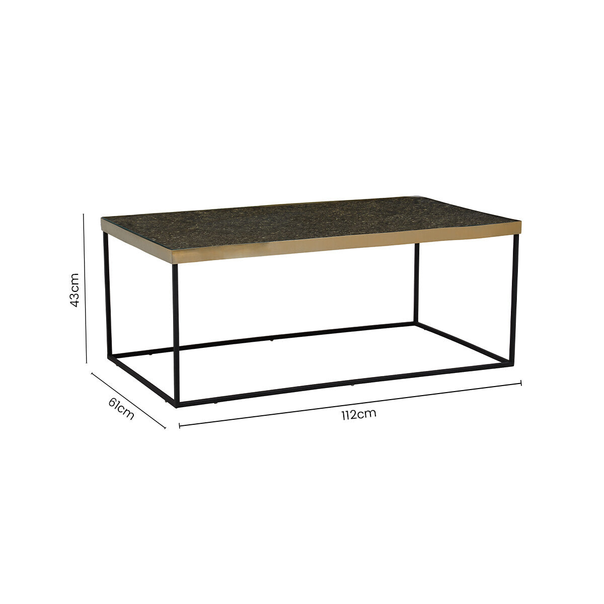 Black and Gold Striped Acacia wood Coffee Table with Interconnected Metal Legs, Aris