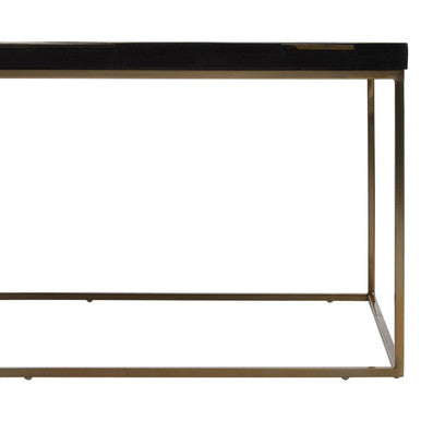 Black and Gold Striped Acacia wood Coffee Table with Interconnected Metal Legs, Aris