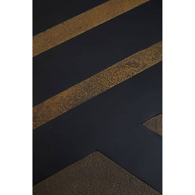 Black and Gold Striped Acacia wood Coffee Table with Interconnected Metal Legs, Aris