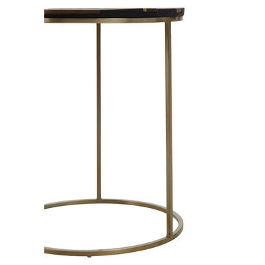 Black and Gold Striped Acacia wood Round Coffee Table with Interconnected Metal Legs, Aris
