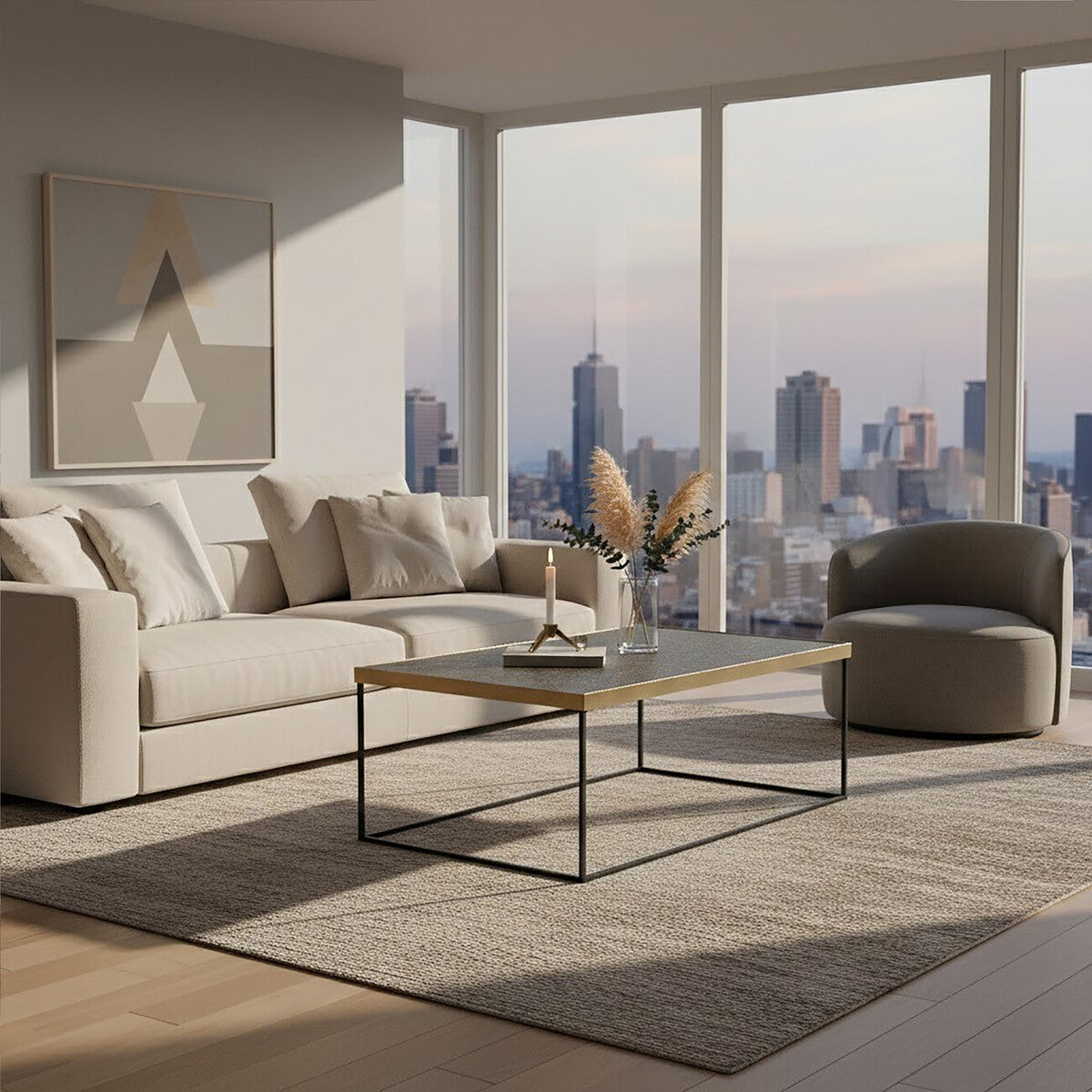 Gold Finish Coffee Table with Black Metal Frame, Akola