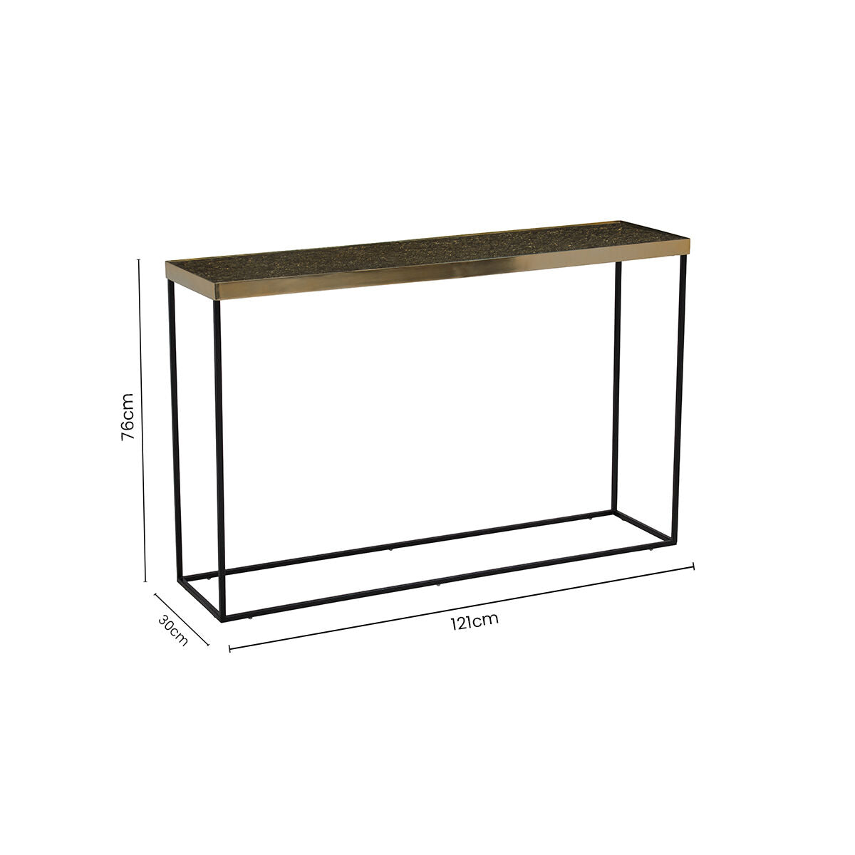Gold Finish Console Table with Black Metal Frame, Akola