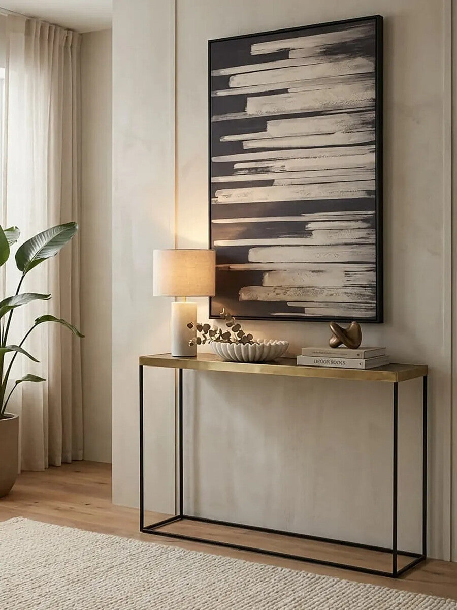 Gold Finish Console Table with Black Metal Frame, Akola