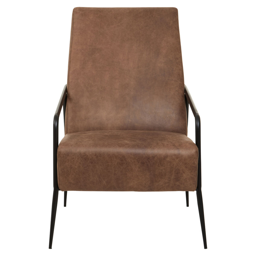Hoxton Brown Leather Lounge Chair with Reclined Profile