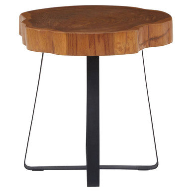 Solid Teak Wood Top Side Table in Black and Natural Finish, Manado