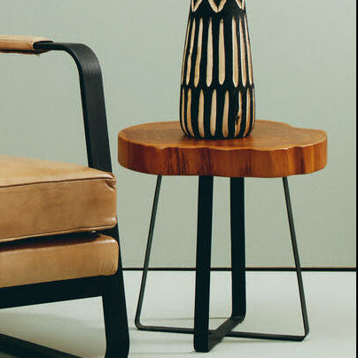 Solid Teak Wood Top Side Table in Black and Natural Finish, Manado