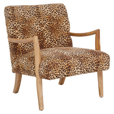 Cefena Leopard Print Fabric Chair with Mango Wood Frame