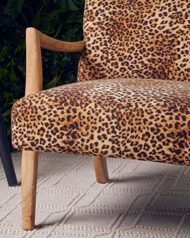 Cefena Leopard Print Fabric Chair with Mango Wood Frame