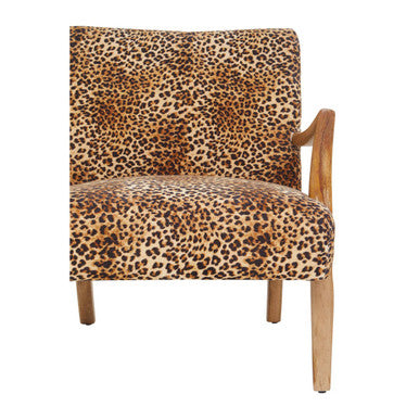 Cefena Leopard Print Fabric Chair with Mango Wood Frame