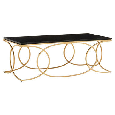 Black Marble Top Rectangular Coffee Table with Gold Finish Metal Frame, Kia