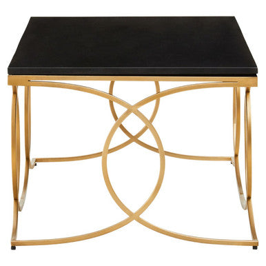 Black Marble Top Rectangular Coffee Table with Gold Finish Metal Frame, Kia