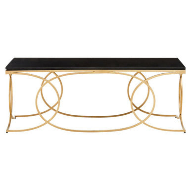 Black Marble Top Rectangular Coffee Table with Gold Finish Metal Frame, Kia