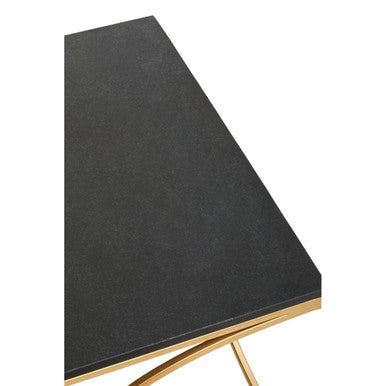 Black Marble Top Rectangular Coffee Table with Gold Finish Metal Frame, Kia