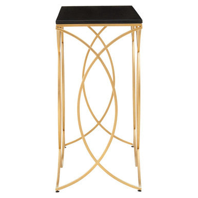 Black Marble Top Console Table with Curved Gold Finish Metal Frame, Kia