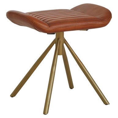 Buffalo Tan Genuine Leather Footstool with Gold Finish Base