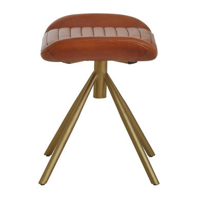 Buffalo Tan Genuine Leather Footstool with Gold Finish Base