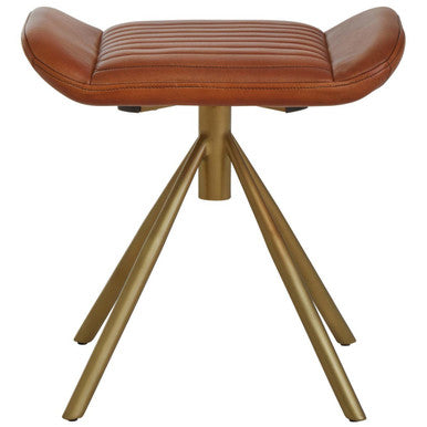 Buffalo Tan Genuine Leather Footstool with Gold Finish Base
