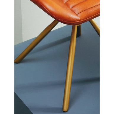 Buffalo Tan Genuine Leather Footstool with Gold Finish Base