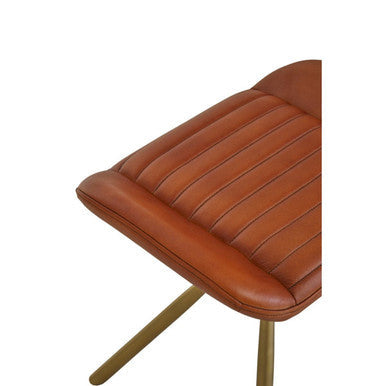 Buffalo Tan Genuine Leather Footstool with Gold Finish Base