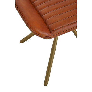 Buffalo Tan Genuine Leather Footstool with Gold Finish Base